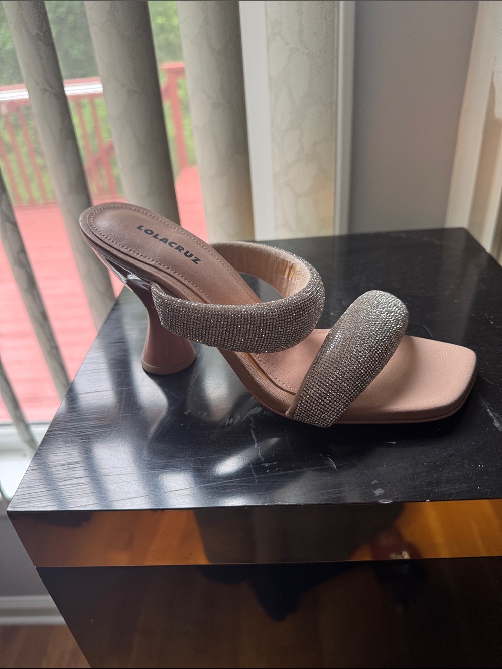 Rose Gold Sparkle Double-Strap Heeled Sandal